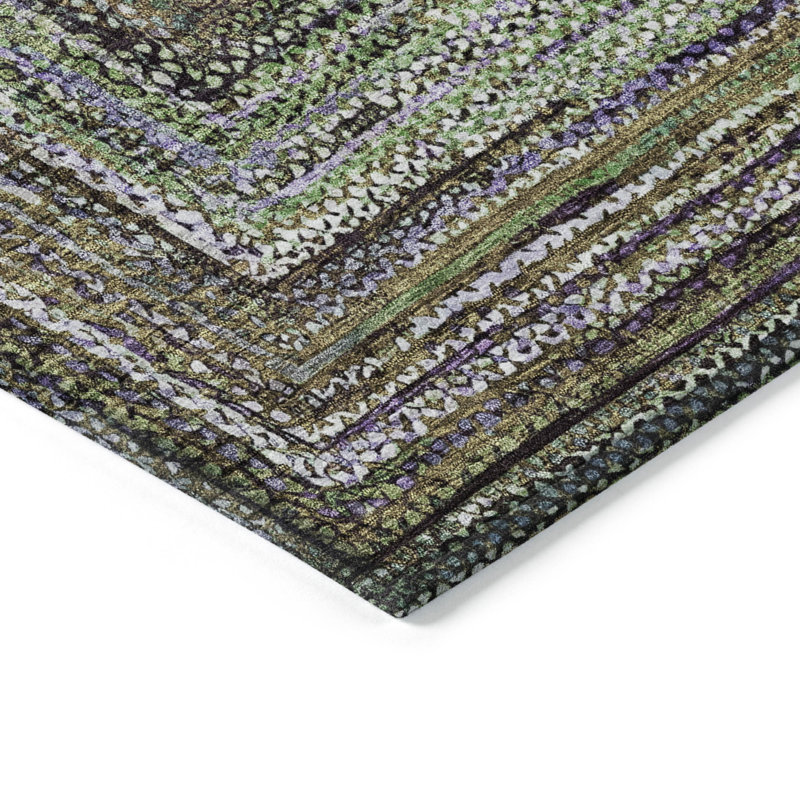 Machine Washable Indoor/Outdoor Xhevrie ACN1725 Olive Rug, Rectangle 8' x 10'