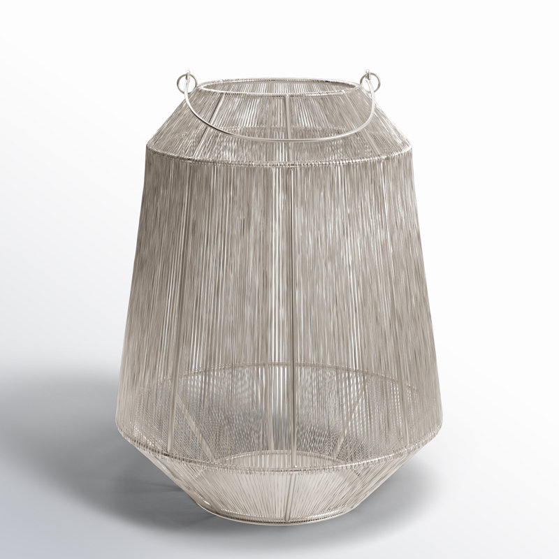 Metal Tabletop Lantern, 13.50" H x 10.50" W x 10.50" D, Silver