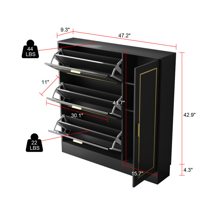 41.7 in. H x 23.6 in. W White Wood Narrow Shoe Storage Cabinet with Mirror Wood Slim Shoe Rack 3-Tier Shoe Organizer