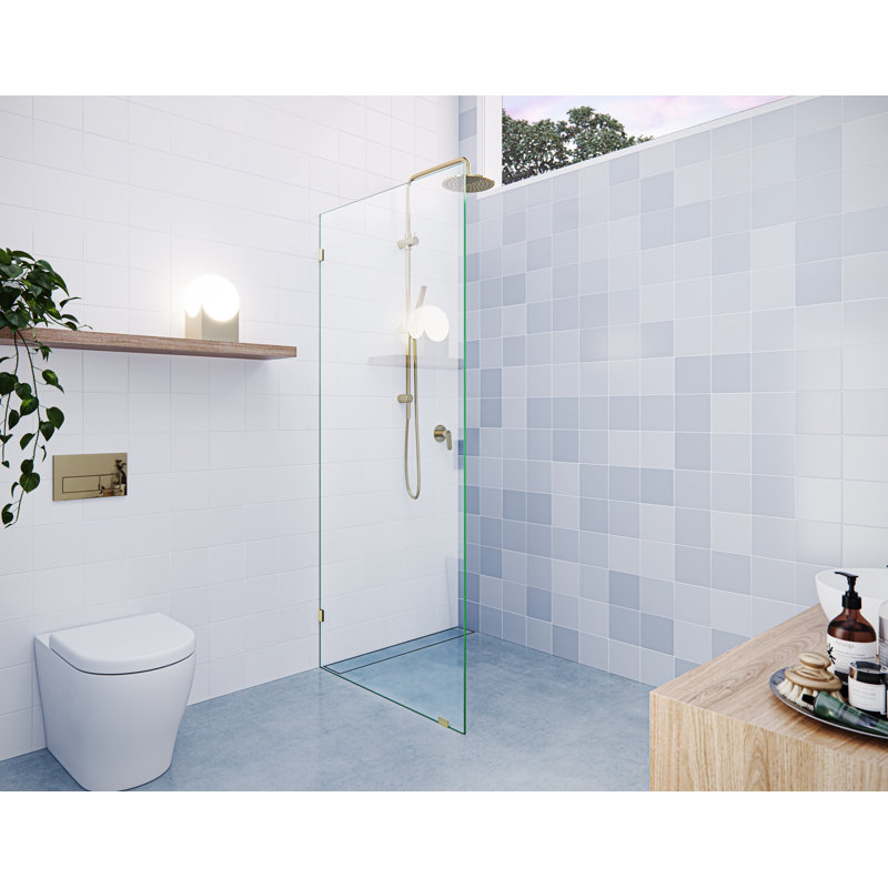 Vela 29 in. x 78 in. Fully Frameless Single Fixed Shower Panel, Polished Brass