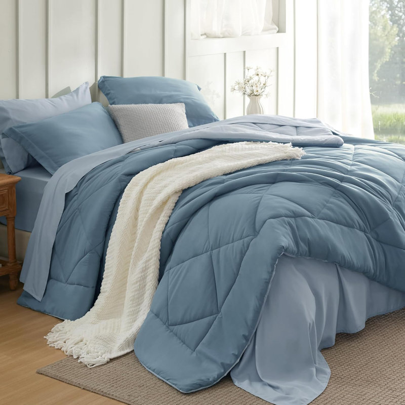 Best Seller Bedsure Comforter Set Reversible Bedding for All Seasons-89GSM, Queen Comforter + 6 Additional Pieces