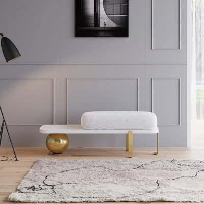 Entryway Bench,Modern Wooden Boucle Upholstered Bench with Abstract Metal Leg and Comfortable Lambswool Cushion for Entryway/Bedroom/Living Room by Everly Quinn