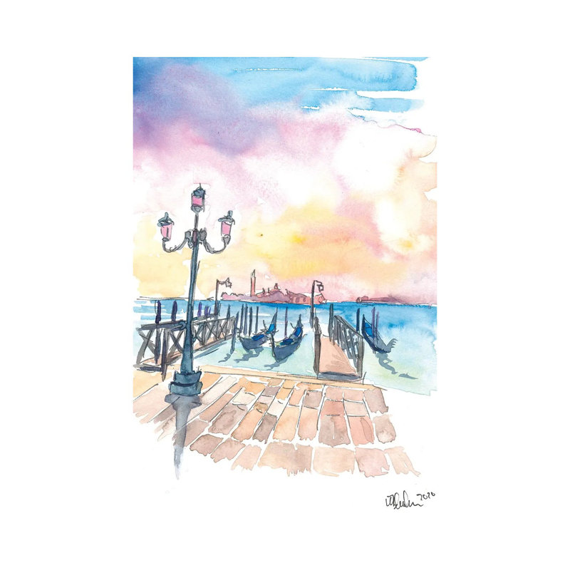 Famous Venice San Giorgio Maggiore View With Gondolas by Markus & Martina Bleichner - Wrapped Canvas Painting