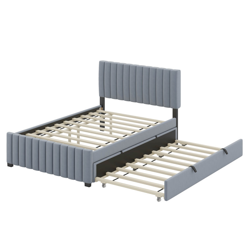 Lit plateforme double avec lit gigogne, gris