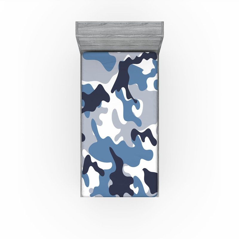 Ambesonne Fitted Sheet 2-Pack, Twin Fitted Sheet, Slate Blue/Indigo/Gray Camouflage