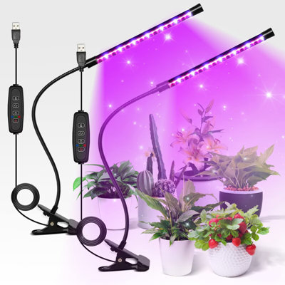 iPower 1 Tube LED Grow Light with Full Spectrum for Indoor Plants, 3 Light Modes&10 Dimmable Levels, Auto 6H/9H/12H Timer, Red&Blue, 2 Pack