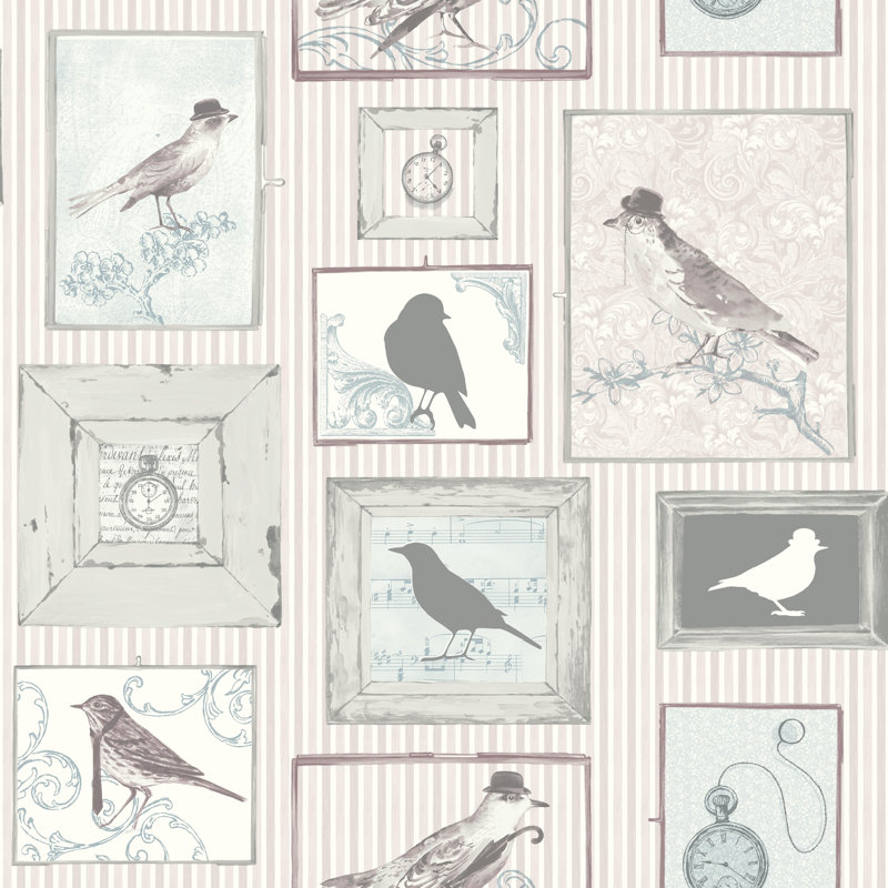 Hagen Birds 10m x 53cm Wallpaper Roll, Lilac
