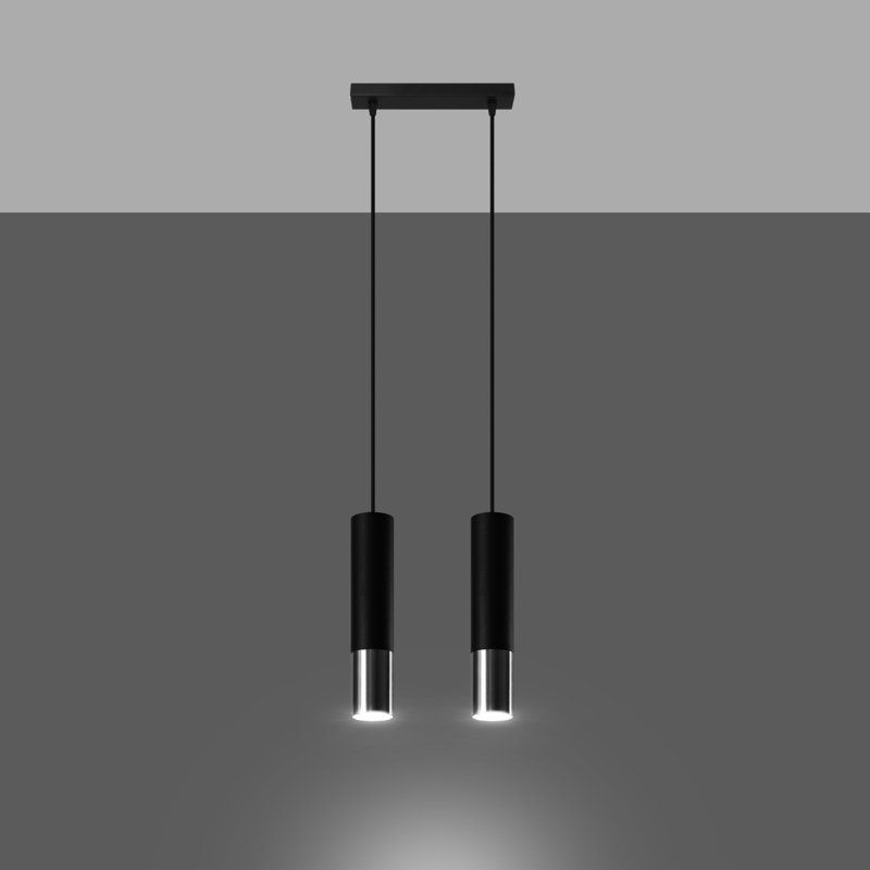 Cylinder pendant light 2-light Guizar, Black/Chrome