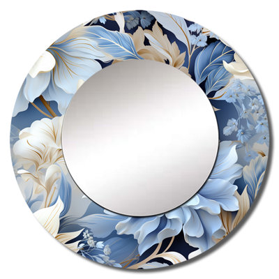 Ethereal Rococo Flourish Victorian Pattern - Floral Decorative Mirror, Cottage Round Wall Mirror, Printed Metal Art