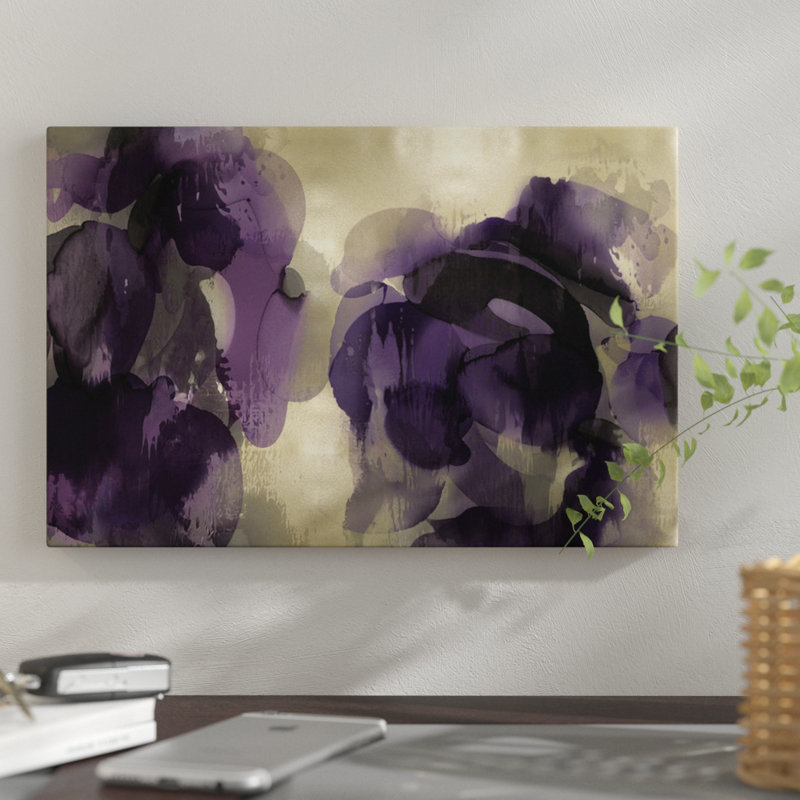 « cascade améthyste horizontal », impression sur toile, H 18 po x l 26 po x P 1,5 po, Toile avec cadre noir, Pas de tapis