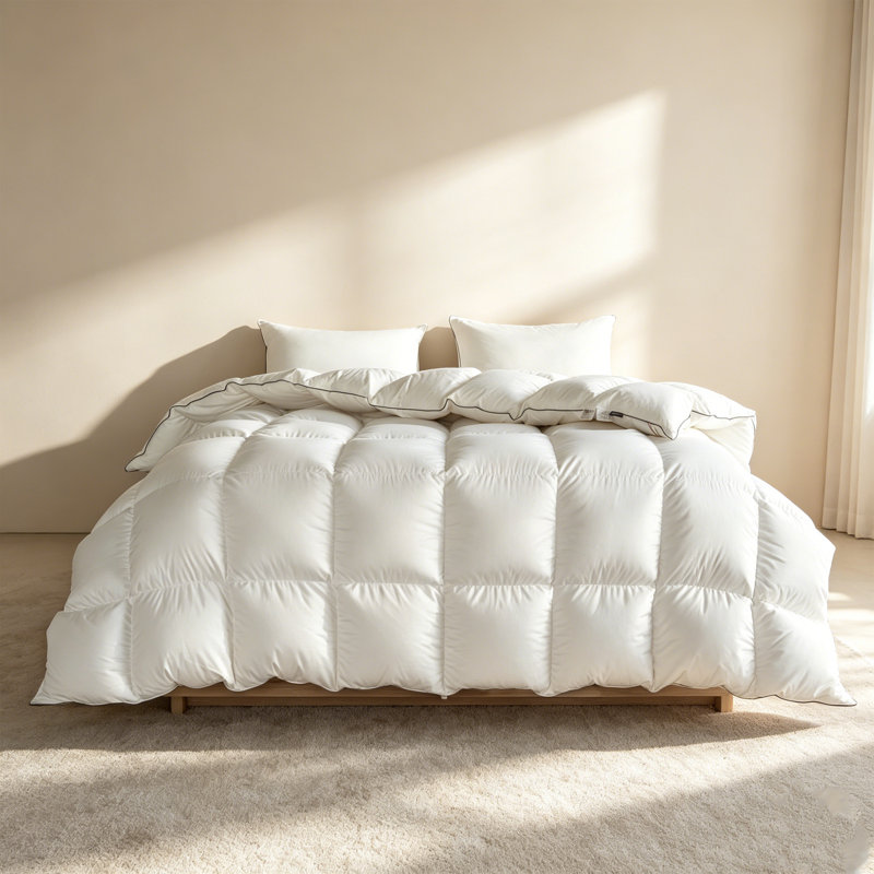 Feather and Down Fiber Comforter, Hypoallergenic Cotton Duvet Insert, Luxury Hotel All Seasons Bedding, Twin, White
