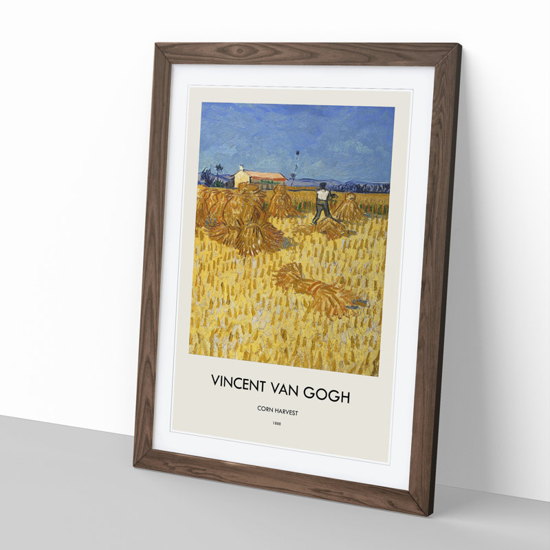 Corn Harvest in Province by Vincent Van Gogh - Picture Frame Art Prints, 48cm H x 36cm W x 2cm D, Walnut