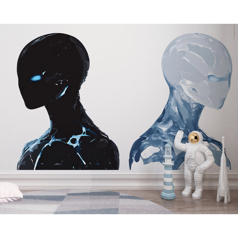 Ensemble de décalcomanie Alien Face, autocollant mural Sci Fi, robot futuriste, autocollant mural Cyberpunk, murale moderne, espace abstrait, 155 g