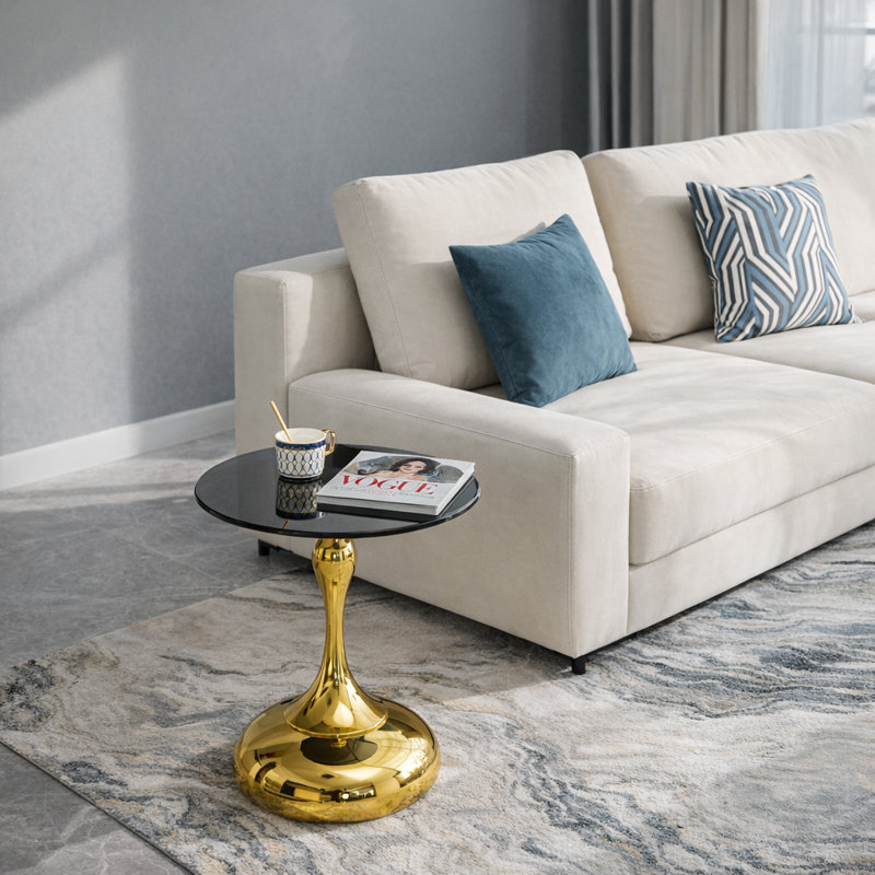 Modern Luxury 17.72" Round End Table with Tempered Glass Top, Gold
