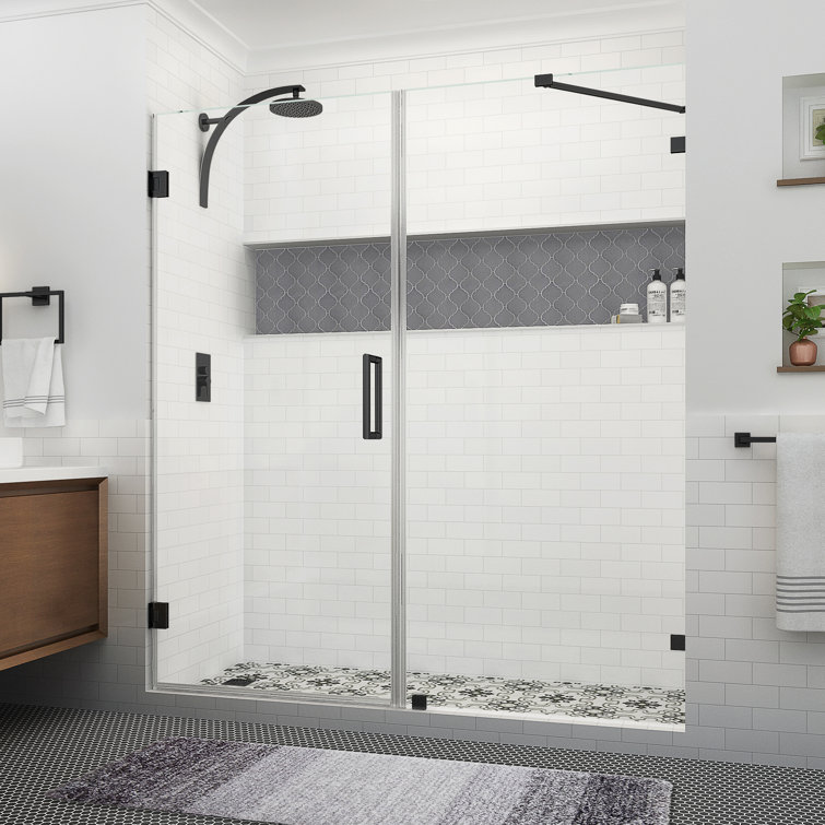 Nautis XL 74.25 to 75.25 in. W x 80 in. H Hinged Frameless Shower Door with Clear StarCast Glass