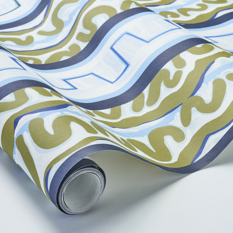 Papier peint Schumacher x Backdrop Night At The Opera, Bleu profond / olive