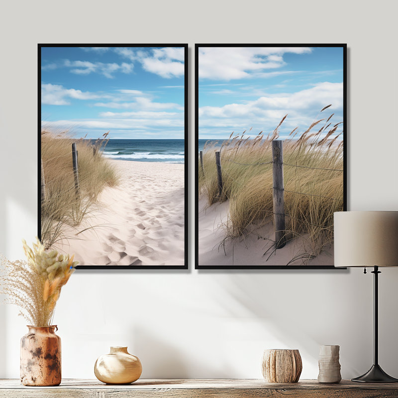 Le sentier de la tranquillité vers la plage de Dune VI - Sable de plage côtière, grande fresque murale, Black, 36" H x 48" W