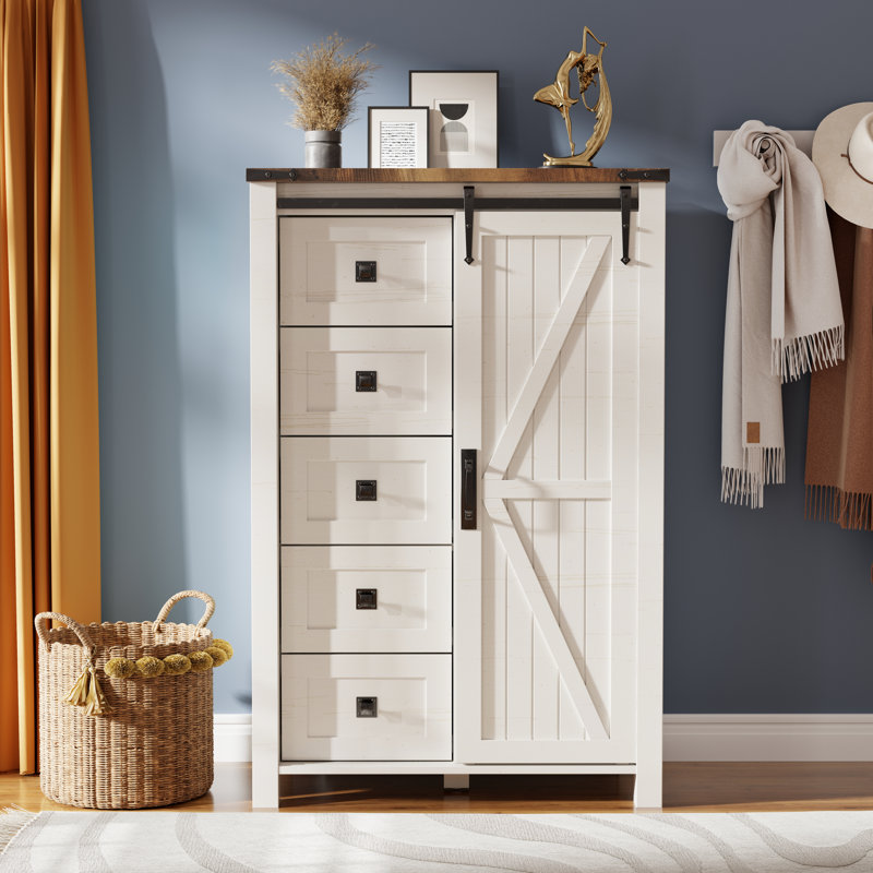 Commode 5 tiroirs Farmhouse, Blanc