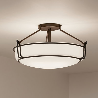 Plafonnier semi-encastré Alkire à 4 lumières de 56 cm (22 pouces) en bronze vieilli avec abat-jour en verre dépoli satiné