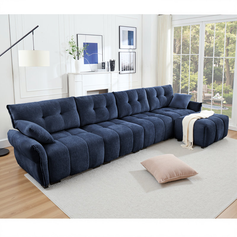 Canapé modulaire à 4 places avec méridienne modulaire pour le salon, Chenille bleu