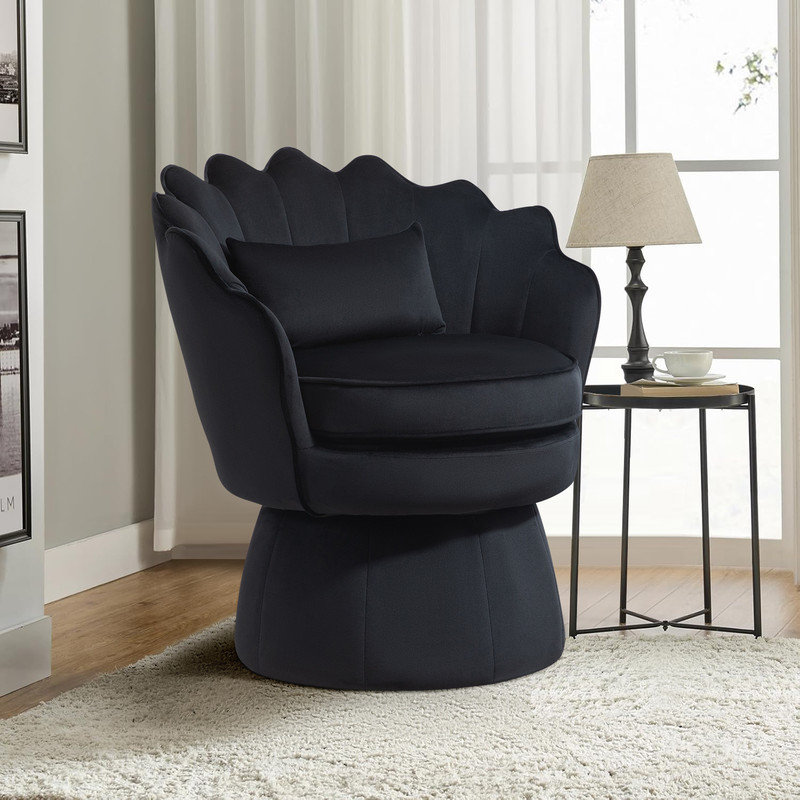 Upholstered Velvet Swivel Barrel Accent Chair, Black Velvet