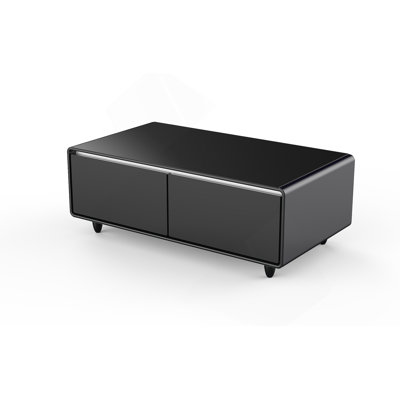 Modern Coffee Table With Built In Fridge, Manual Temperature Control Coffee Table With Power Outlets