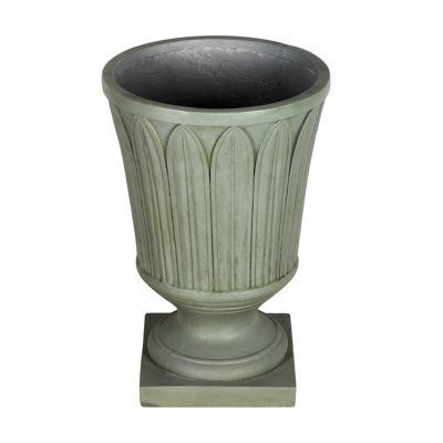Roselmont Classic Traditional MGO Embossed Leaf Urn Planter with Pedestal Base and Weather-Resistant Finish