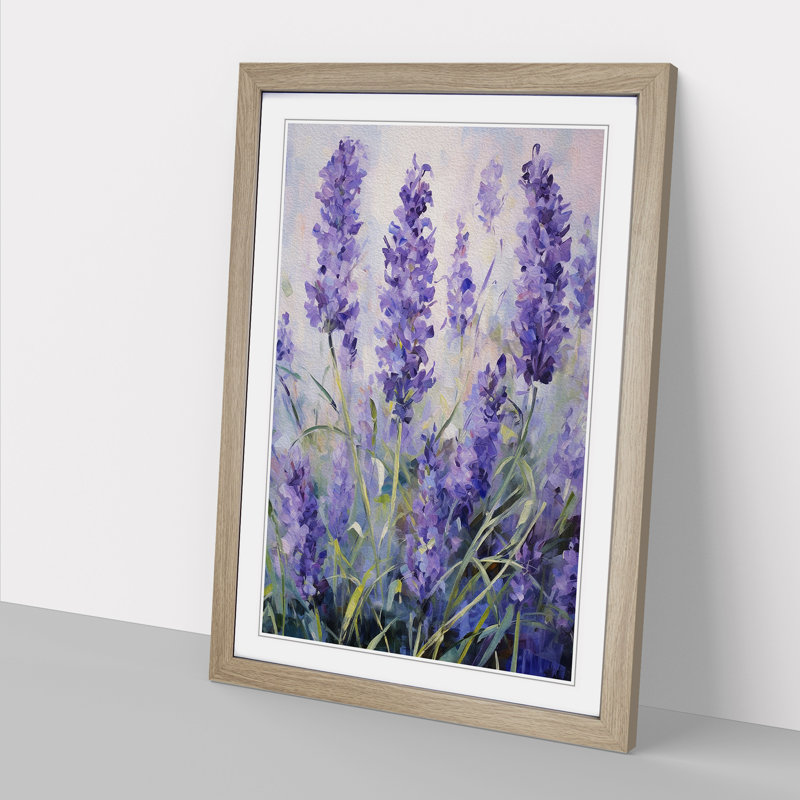 Lavender Flower Action Painting - Framed Print, 64cm H x 46cm W x 2cm D, Oak Framed