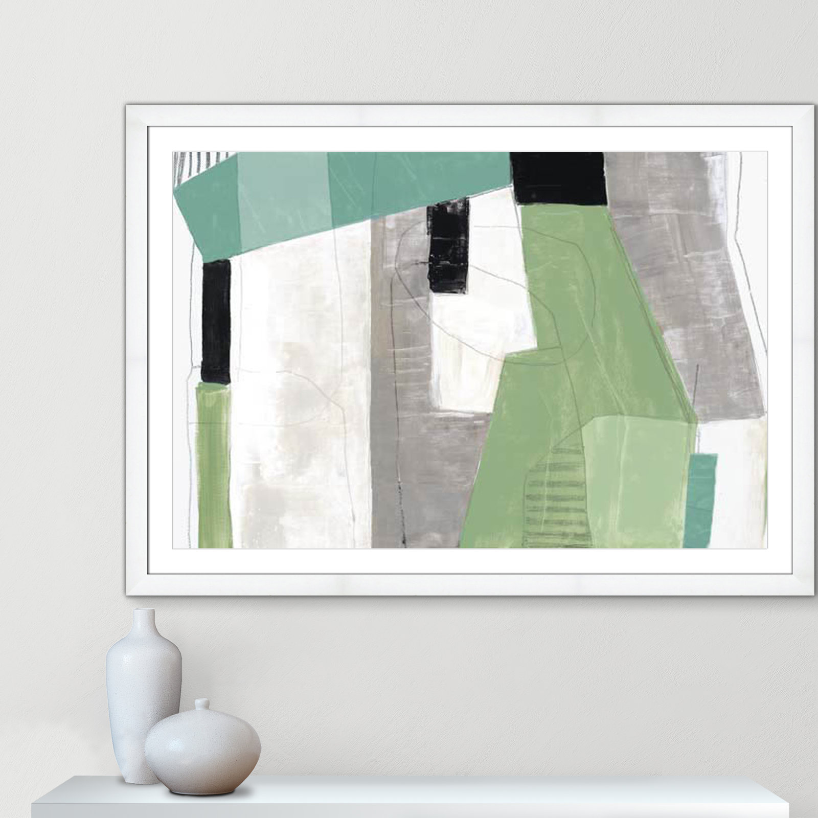 Evergreen Essence Print, White, White Cube Frame - Matted Fine Art Paper Print, 35" H x 49" W x 1.25" D