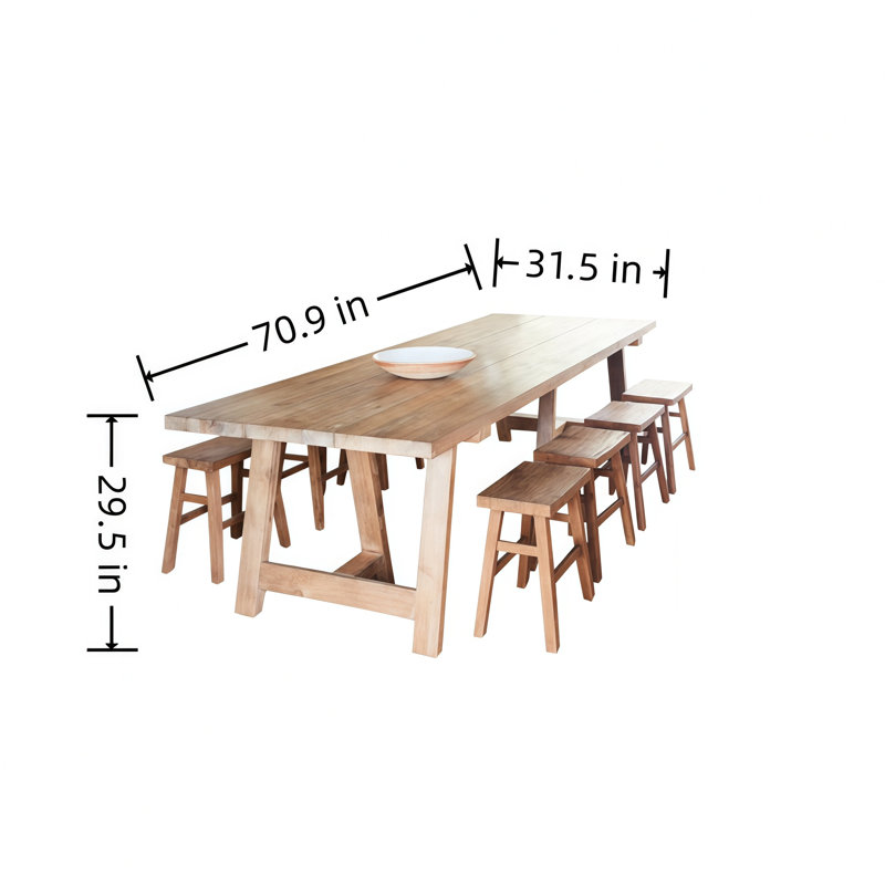 Tables de salle à manger rectangulaires en bois massif, H 29,5 po x L 70,9 po x l 31,5 po 