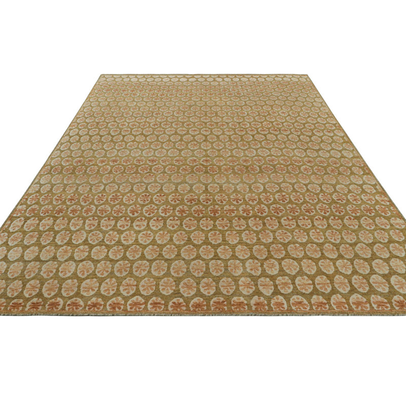 Black Print Hand Knotted Floral Area Rug, Rectangle 14' x 20'