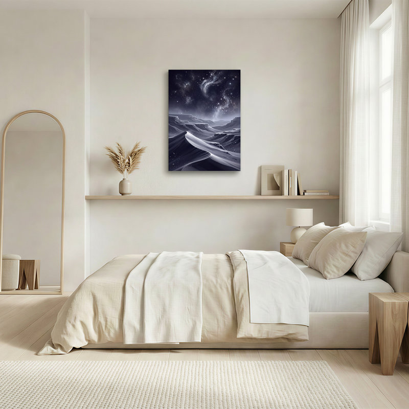 Art mural bleu monochromes du désert sous un ciel étoilé, H 18 po x l 12 po