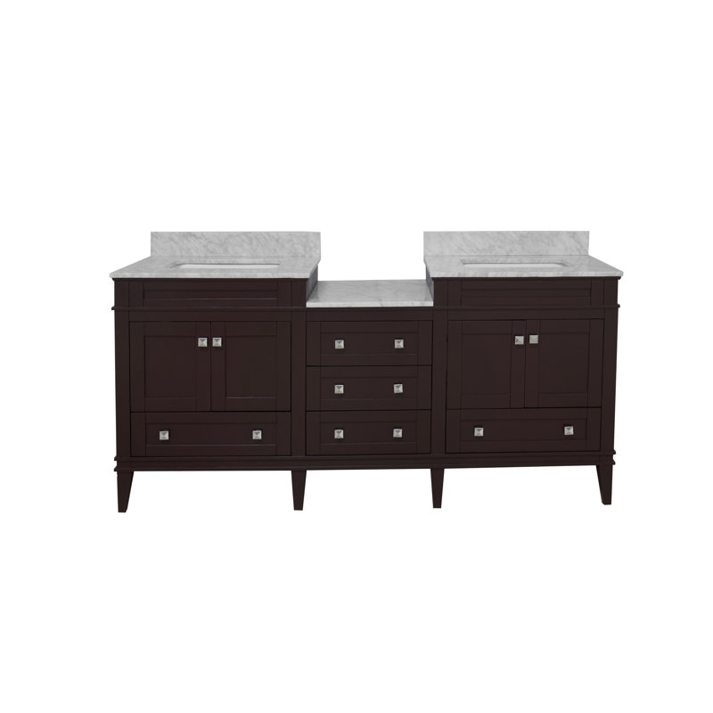 Frankfurt 72'' Double Bathroom Vanity with Carrara Marble Top, Chocolate