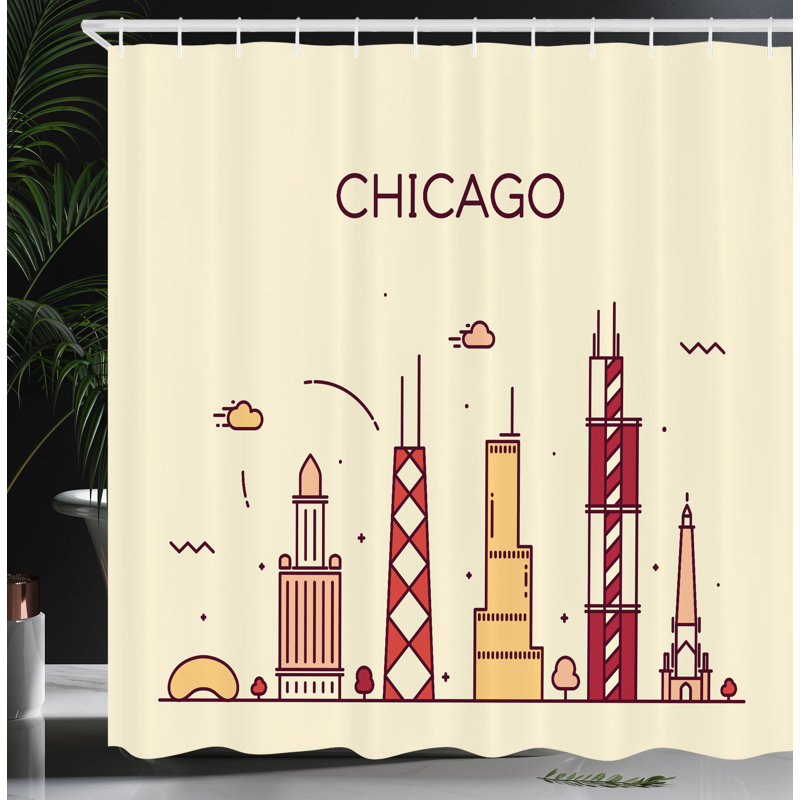 Dakota Fields Chicago Skyline Shower Curtain Doodle, 70" H x 69" W