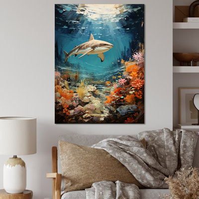 Teal Shark Coastal Creatures, reproduction d'art sur toile