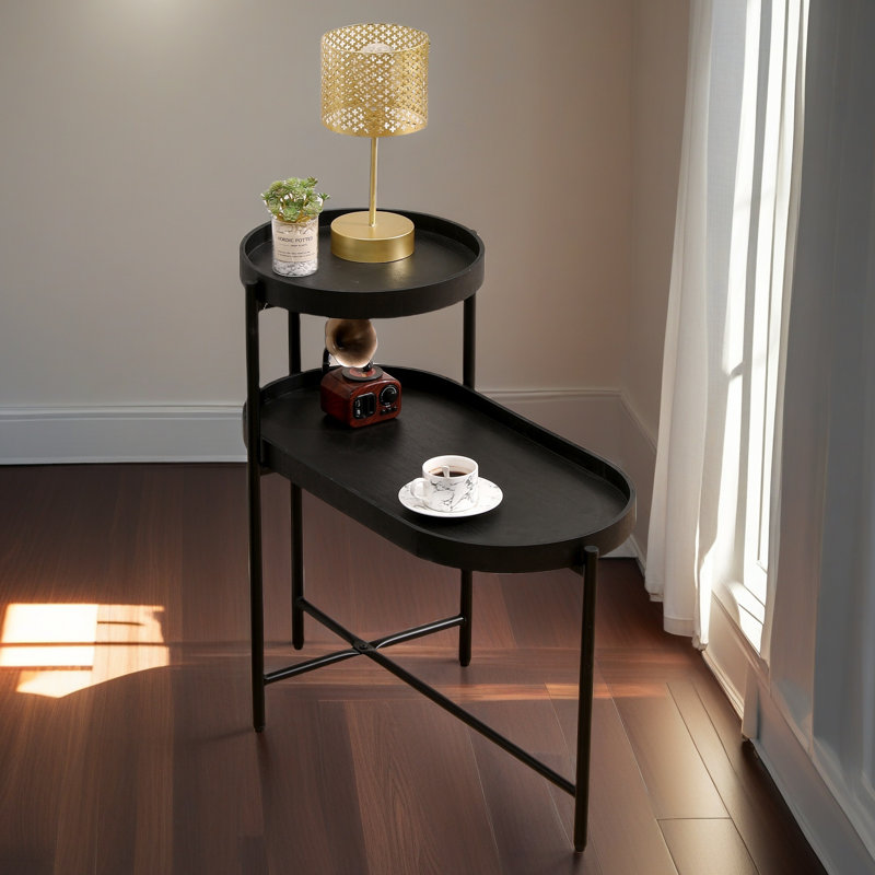 Table d'appoint à 2 niveaux avec canapé de rangement pour table de salon et table de bout en bois