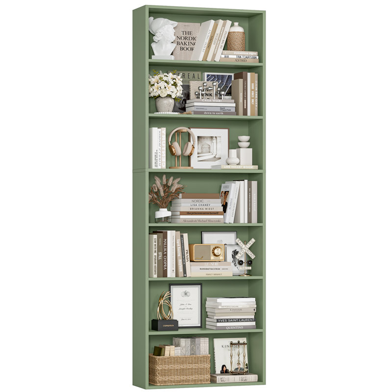 Idlewild 82.5'' H Standard Bookcase, 7-Tier Open Bookcase, Home Library Bookcase, Green