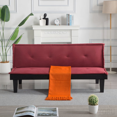 Convertible Futon Sofa Bed, 5 Adjustable Position Faux Suede 2 In 1 Foldable Couch For Small Space Living Room Bedroom (Dark Red)