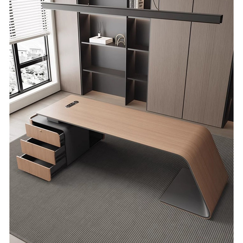Grand bureau pratique avec 3 tiroirs et une base asymétrique, 29.5" H x 86.6" W x 31.5" D