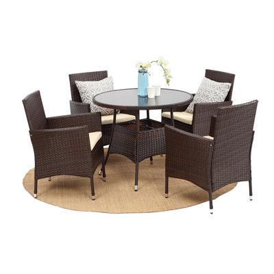 Red Barrel Studio Penta 5 Piece All Weather Wicker Outdoor Dining Set - Beige