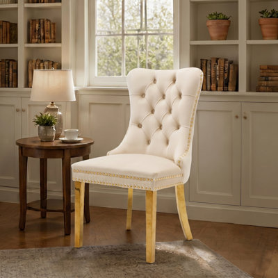 Modern Velvet Upholstered Dining Chair With Tufted Back, Nailhead Trim