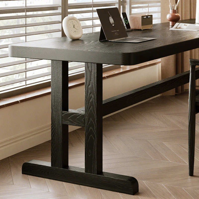 Bureau d'écriture rectangulaire en bois massif noir, H 29,53 po x l 94,49 po x P 27,56 po