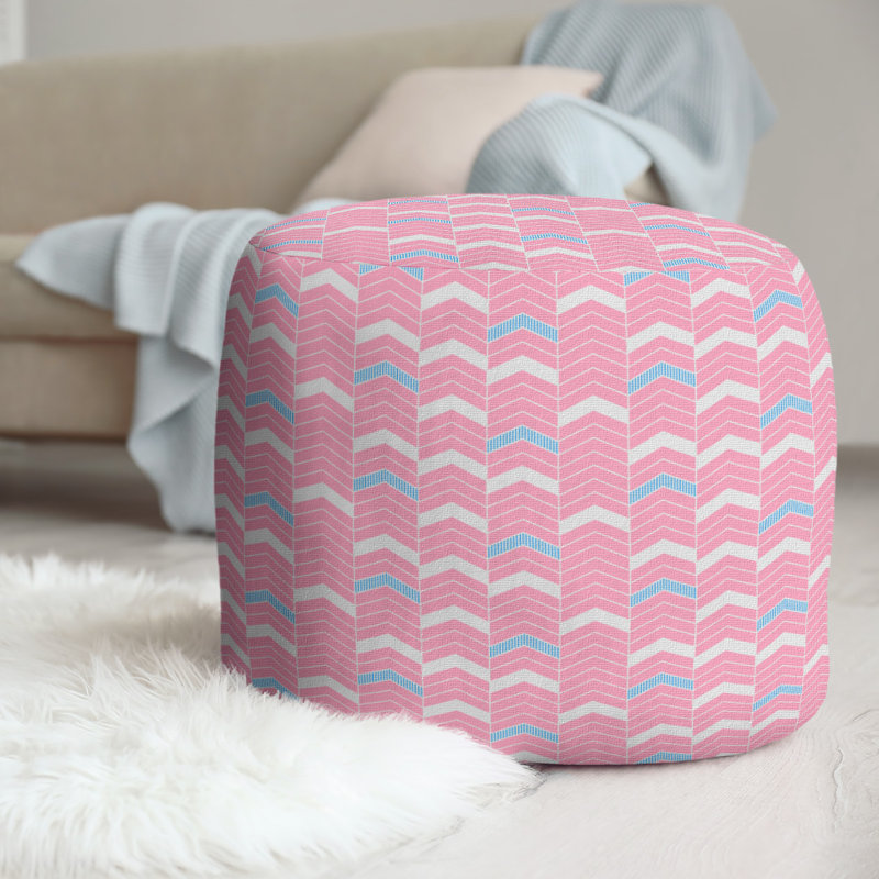 Upholstered Pouf, Pink/Teal