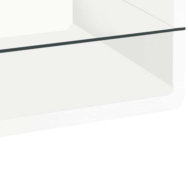 Table de bout carrée blanche à 1 tablette ultrabrillante, complément à divers décors dans des espaces contemporains rectangulaires lustrés, convient aux styles de meubles minimalistes