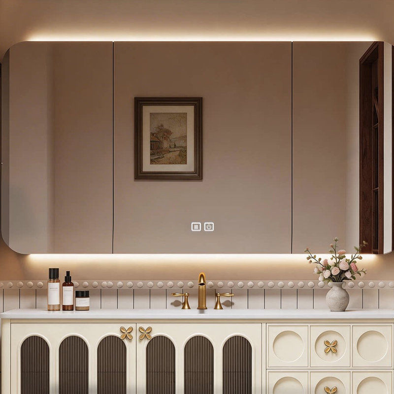 Armoire de salle de bain rétro, H 21,7 po x l 70,9 po x P 21,7 po, Crème