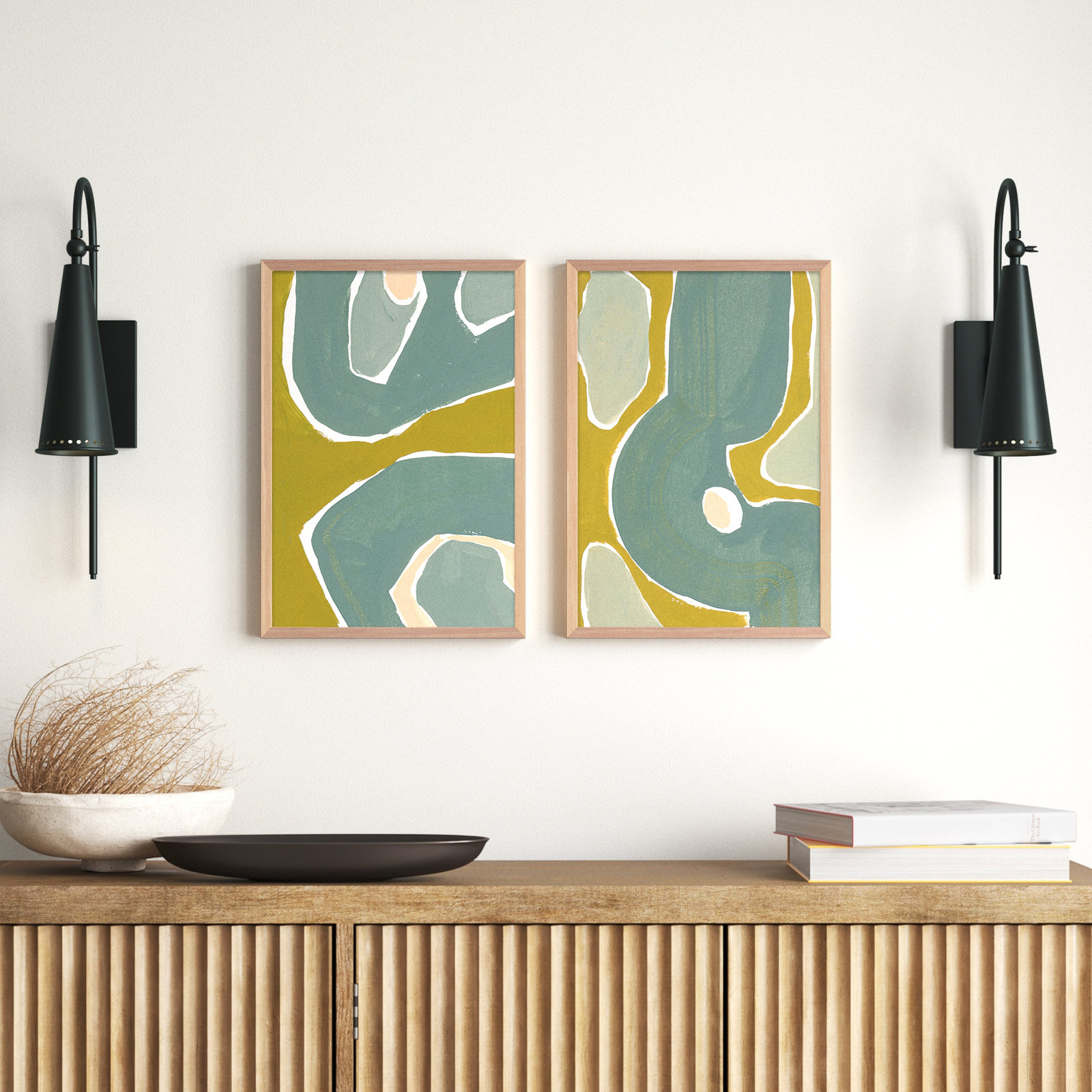 Gandia "Green on Green" 2-Piece Painting Set, 20" H x 14" W x 1.25" D, Light Brown