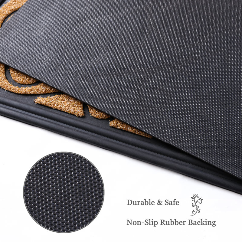 Half Round Door Mat ,Floral Non-Slip Decorative Low-Profile Half Circle Welcome Mat For Entrance, 24" W x 35" L, Khaki