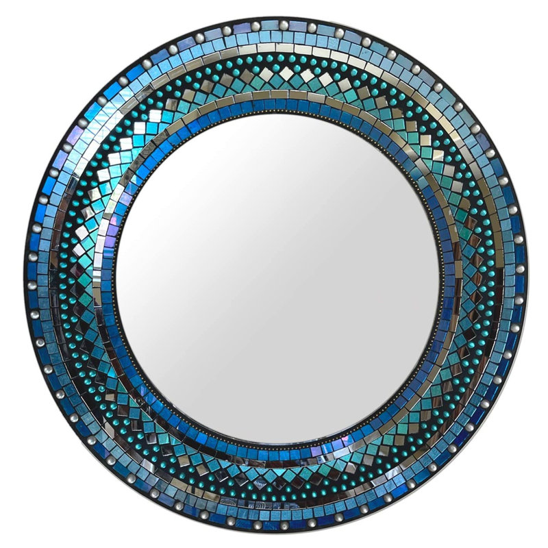 Alician Manufactured Wood, Glass Flat Wall Mirror, Black/Blue/Green