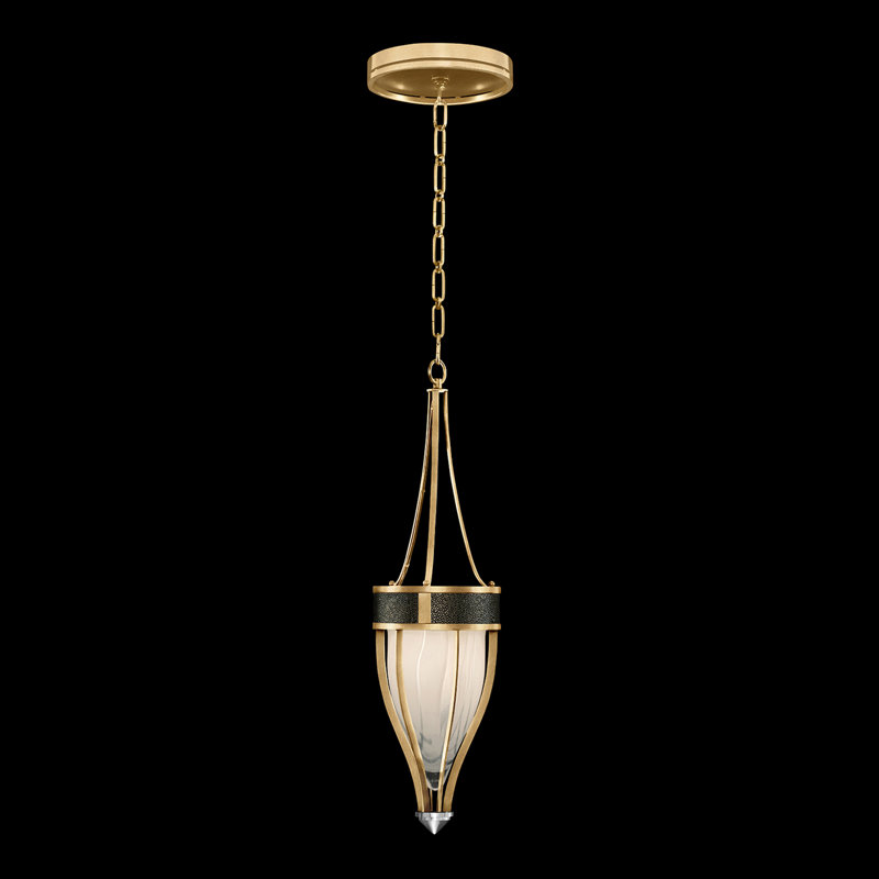 Luminaire suspendu rond l 7,5 po Mirage, Feuille d'or standard / nickel, Chevalier noir