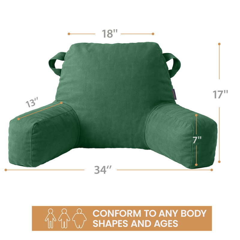 Comfy Backrest Pillow Arm Pillow With Pockets, Green